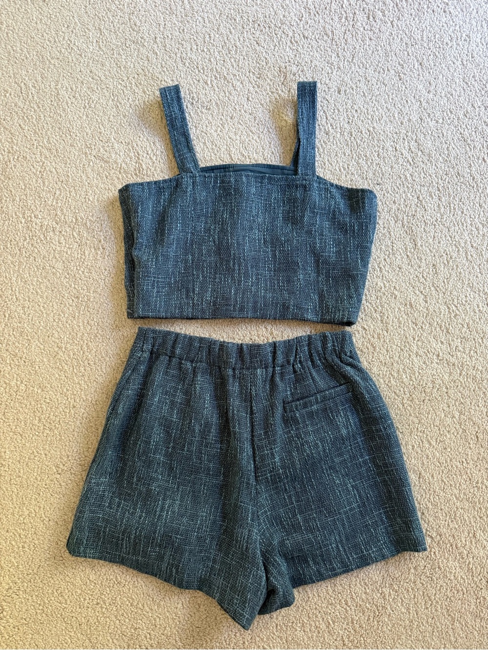 bishop + young Blue Tweed-Look High-Waist Shorts Set with Gold Buttons - Picture 2 of 6